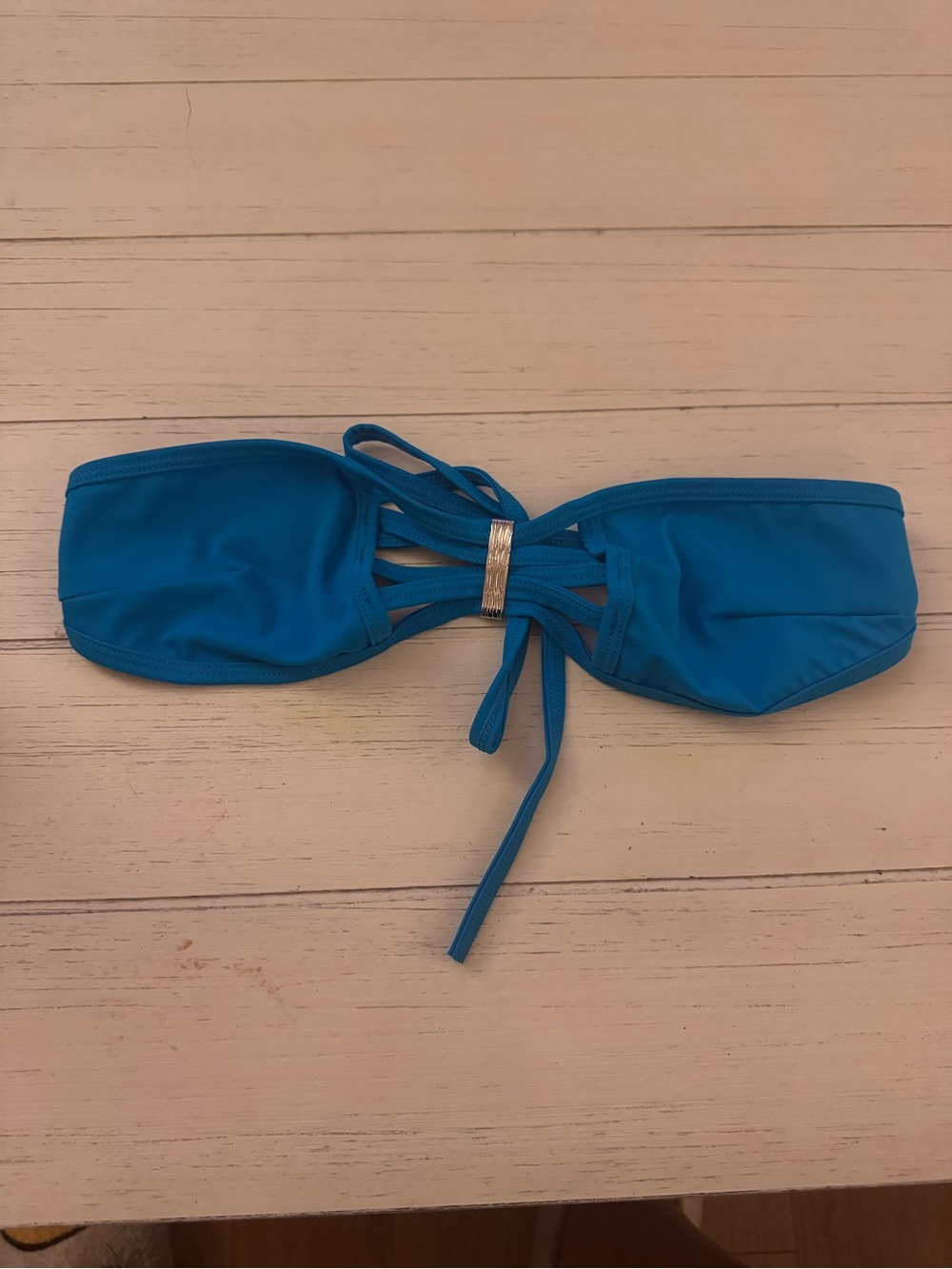 Elegant Moments Teal Blue Strapless Bandeau Swim Top with Center Metallic Accent